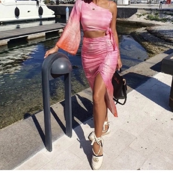 Zara draped tie dye pink midi skirt size M - Picture 3 of 10